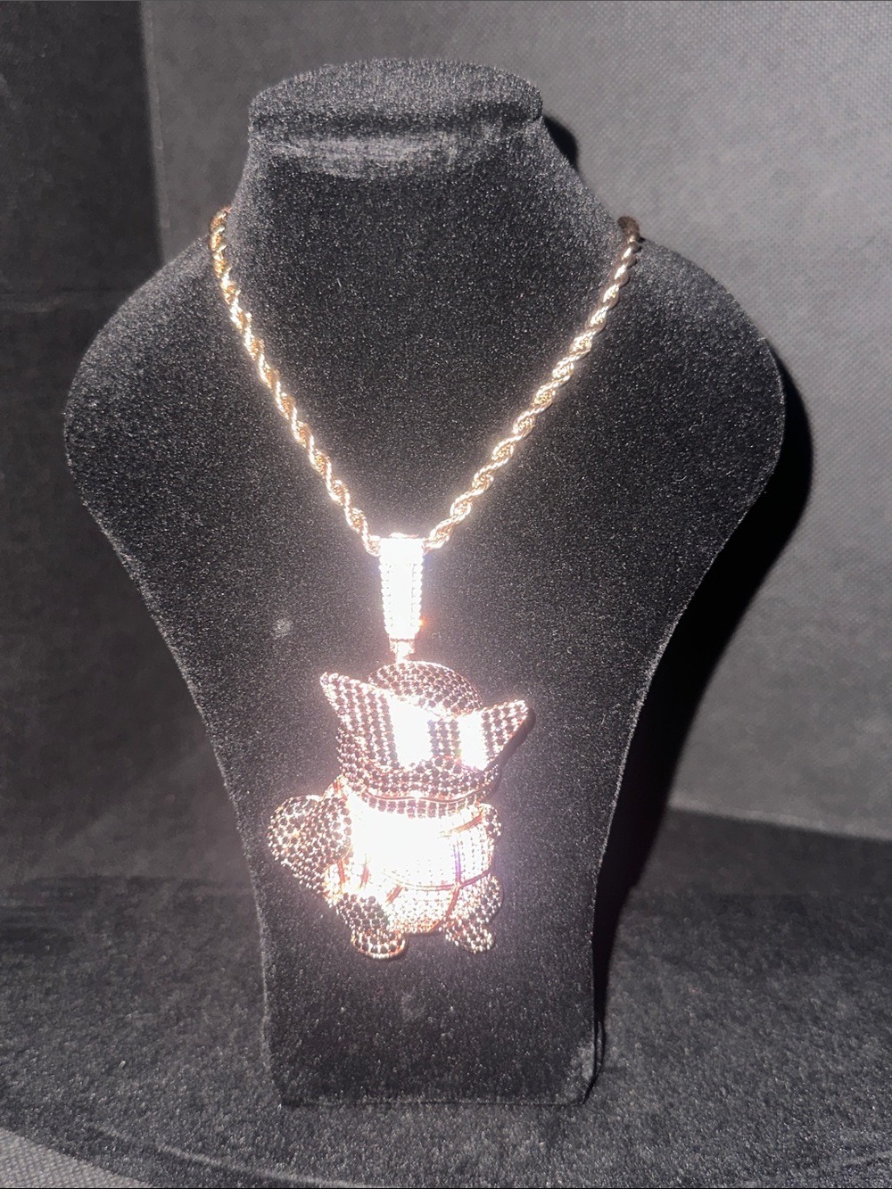 Crystal-Embellished Rose Gold Tone Squirtle Pokémon Pendant Necklace